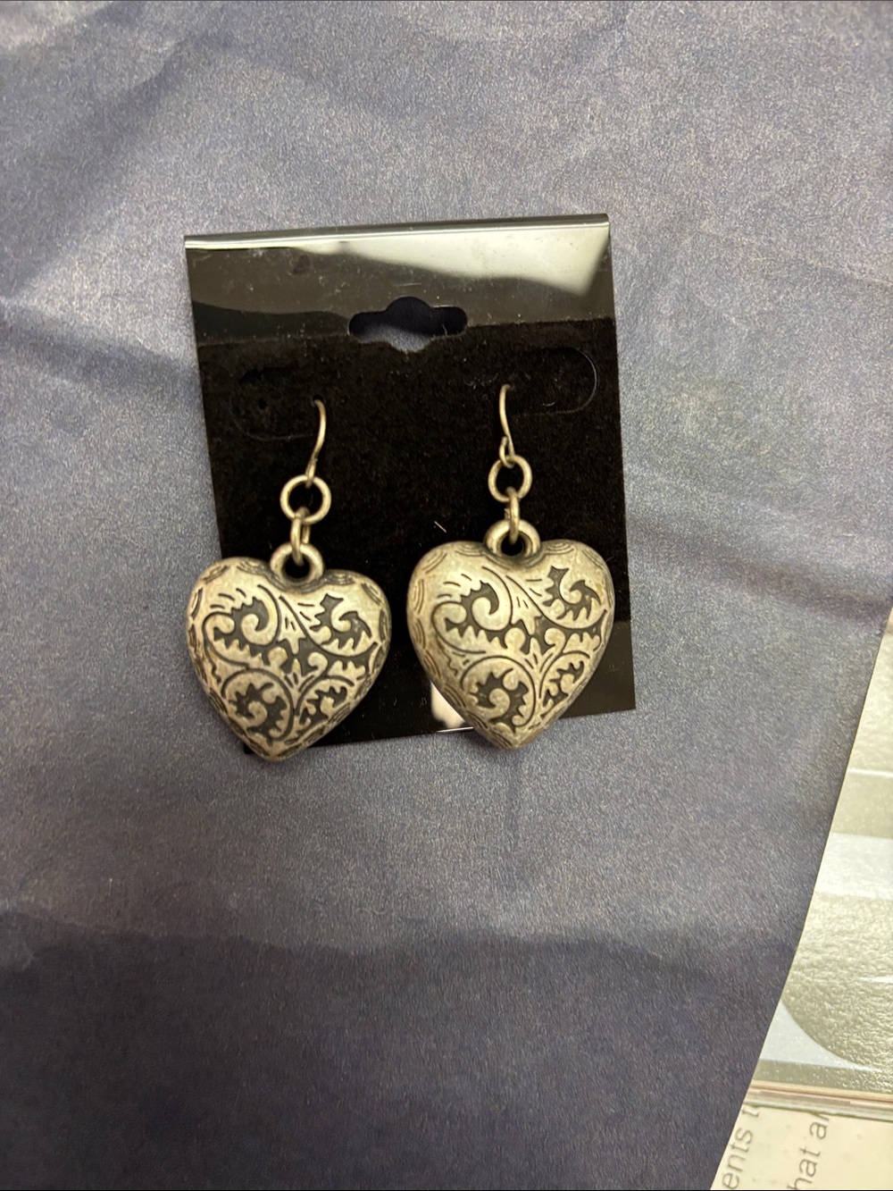 Intricate Filigree Heart Drop Earrings - Silver-Tone